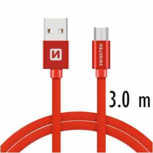 SWISSTEN Dátový kábel TEXTILE USB / microUSB 3 m ČERVENÝ 71527301